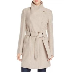 Calvin Klein Belted Toggle Wrap Oatmeal Coat